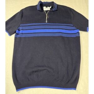 Topman Knit Polo Shirt Mens Large Blue Black Quarter Zip Mod Retro Sweater